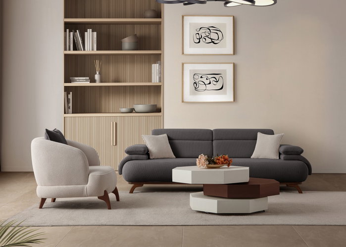 Atelier Del Sofa Bonjo Walnut - Anthracite Sofá de 3 Plazas Atelier Del Sofa Bonjo Walnut - Anthracite Sofá de 3 Plazas